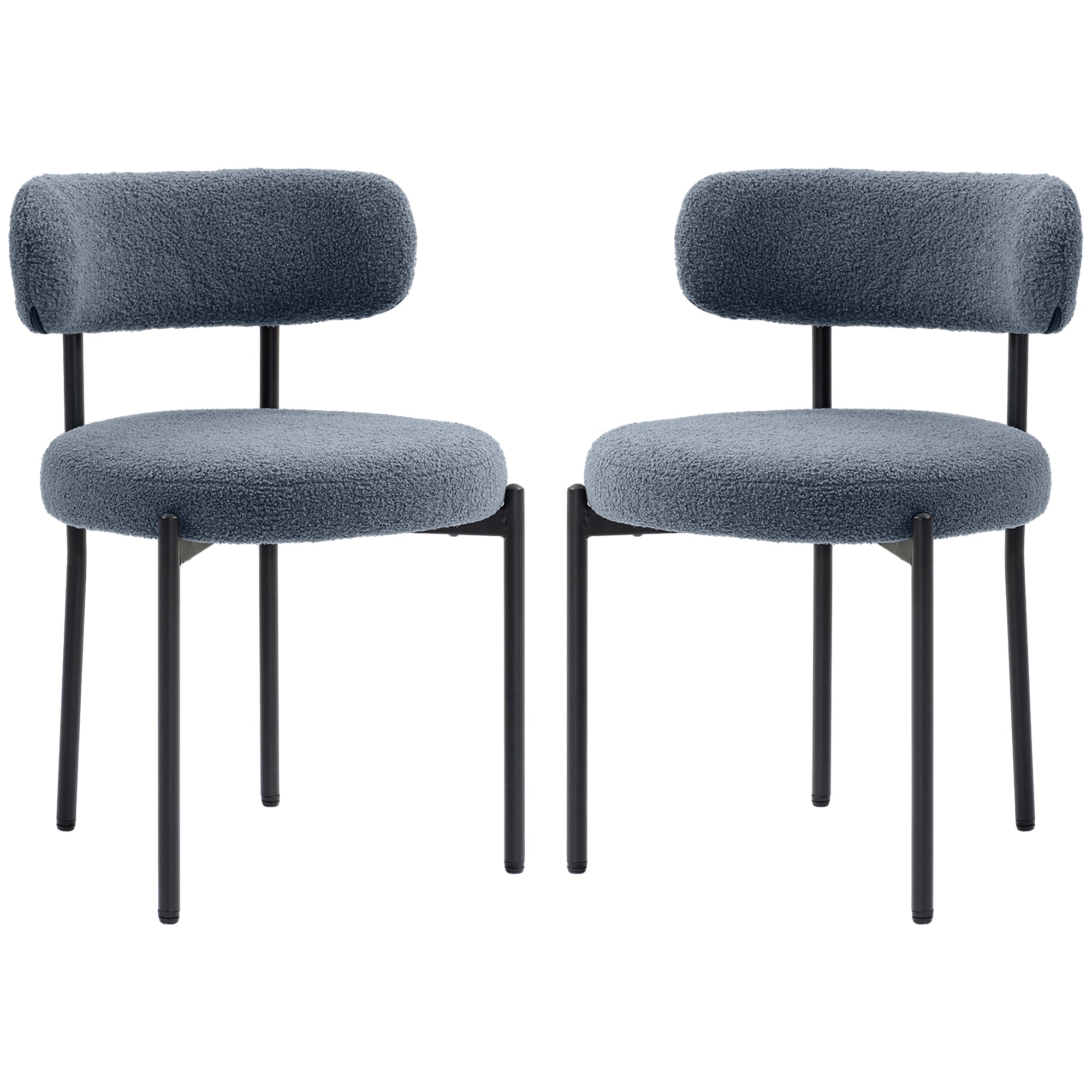 Cruz 2 Pieces Kitchen Chairs, Modern Dining Chairs w/ Berber Fleece Upholstery and Steel Legs for Living Room, Grey