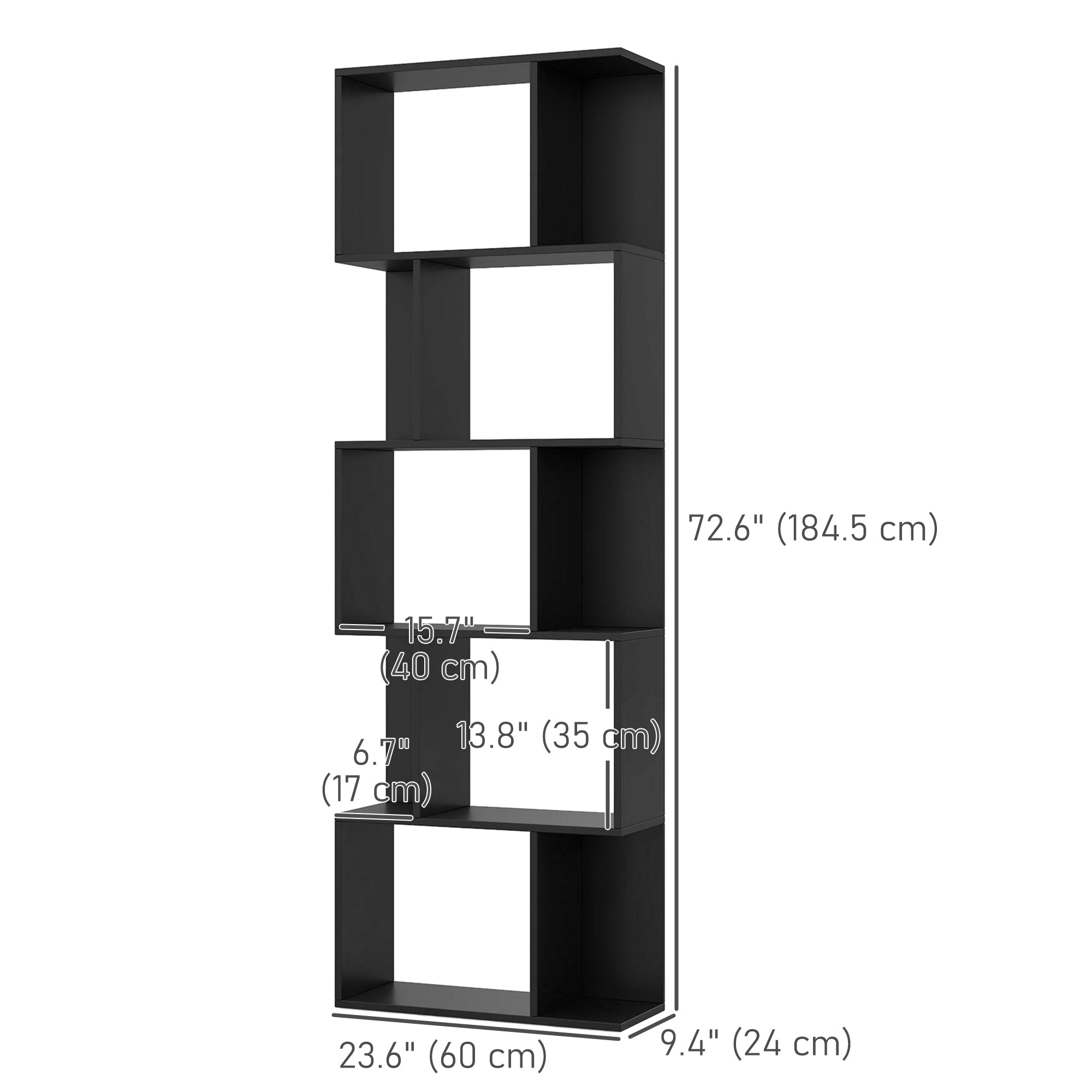 Nevada Modern 5-Tier Geometric S-Shaped Bookcase-Black
