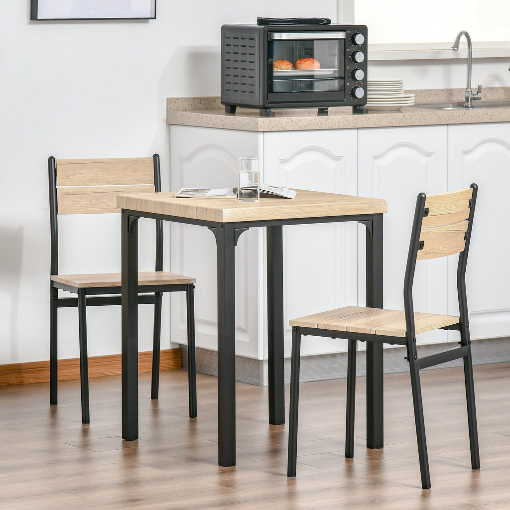 Kurt Dining Table Set for 2, 3 Piece Kitchen Table and Chairs with Metal Legs for Small Spaces, Natural Wood