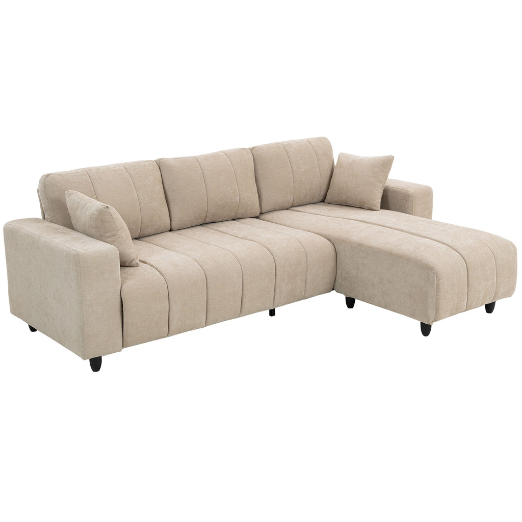 WILSHERE Reversible Sectional with Integrated Seat, 3 Seater L-Shaped Sofa with Changeable Chaise, Spring Cushion, 2 Pillows, Beige