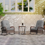 Oxlade Outdoor Rattan Wicker Rocking Chair with Thick Cushions-Set of 2-Grey