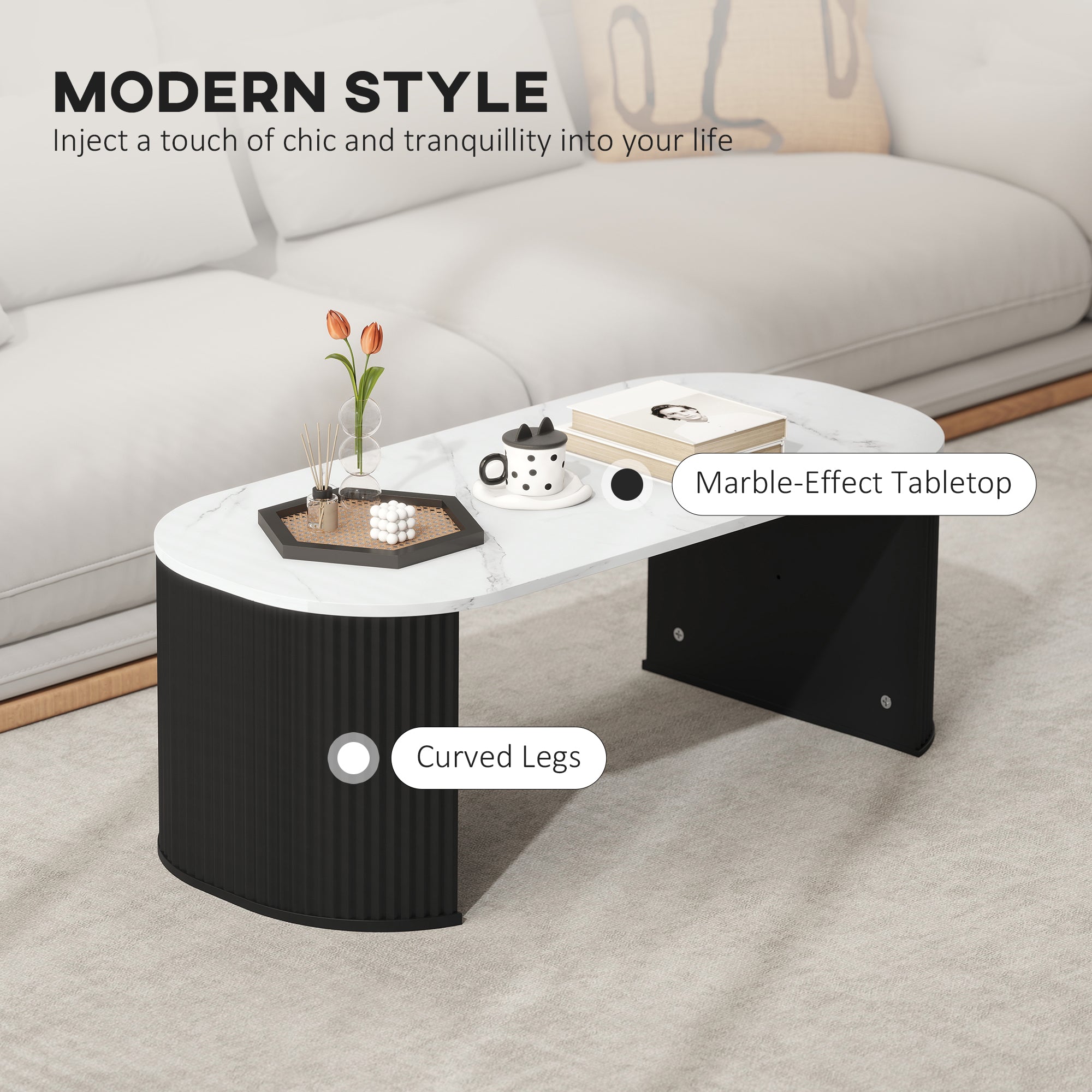 Modern Marble-Effect Living Room Table 