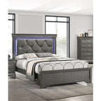 Dark Gray Faux Leather Tufted Queen Bed with LED — Modern Luxury for Your Bedroom