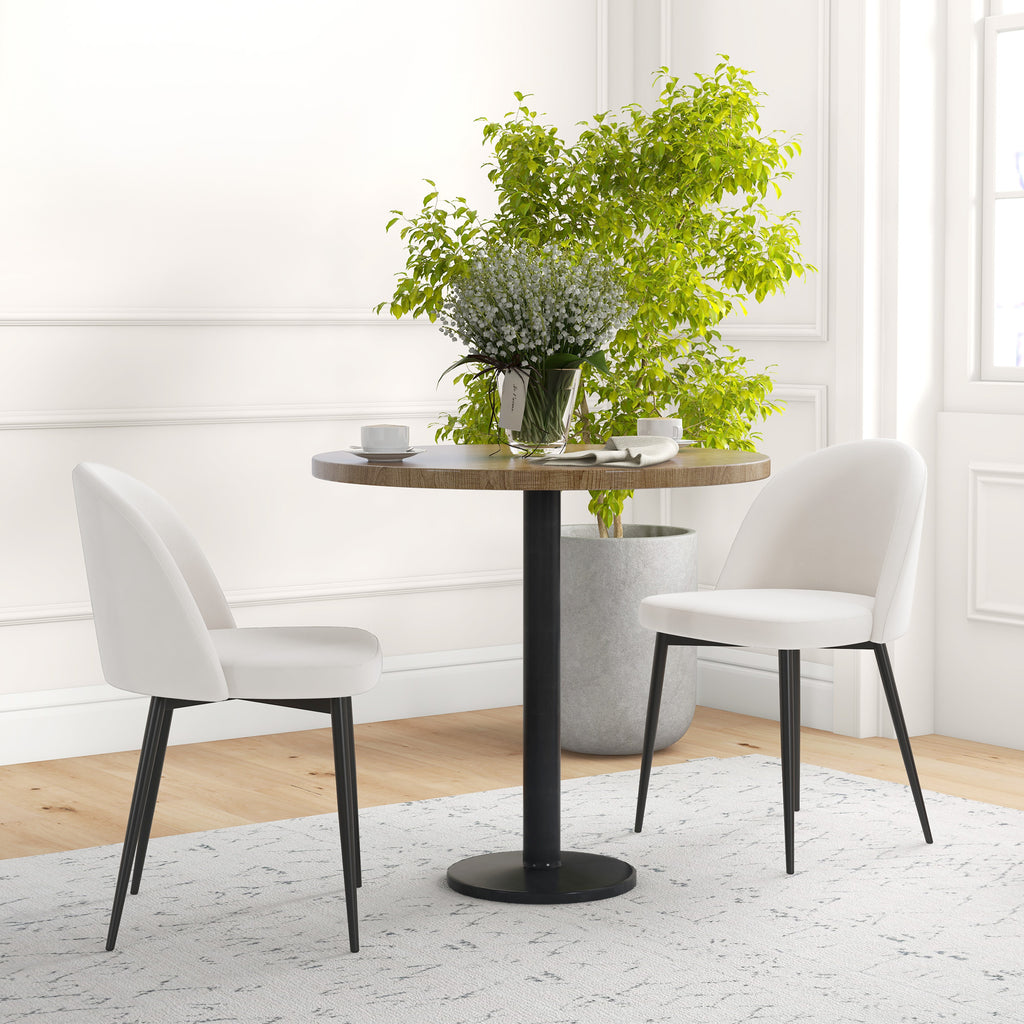 Dylan Set of 2 Mid-Back Dining Chair, Mid-Back Velvet-touch Upholstery Kitchen Chair for Living Room Dining Room, Cream White