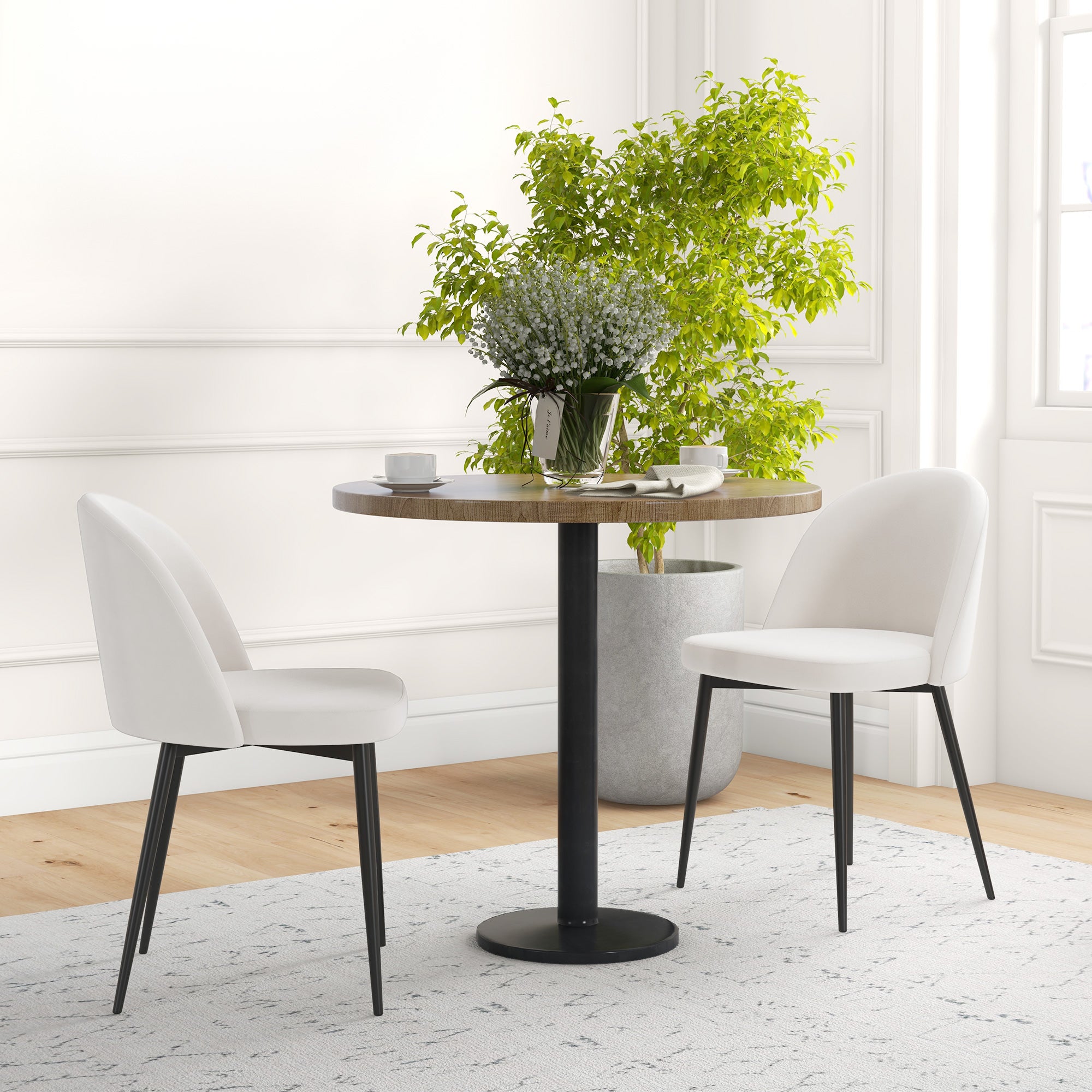 Dylan Set of 2 Mid-Back Dining Chair, Mid-Back Velvet-touch Upholstery Kitchen Chair for Living Room Dining Room, Cream White