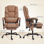 Elite Office Chair with Massage, Pet-Friendly Faux Leather Reclining Desk Chair with Lumbar Support, Footrest, Brown