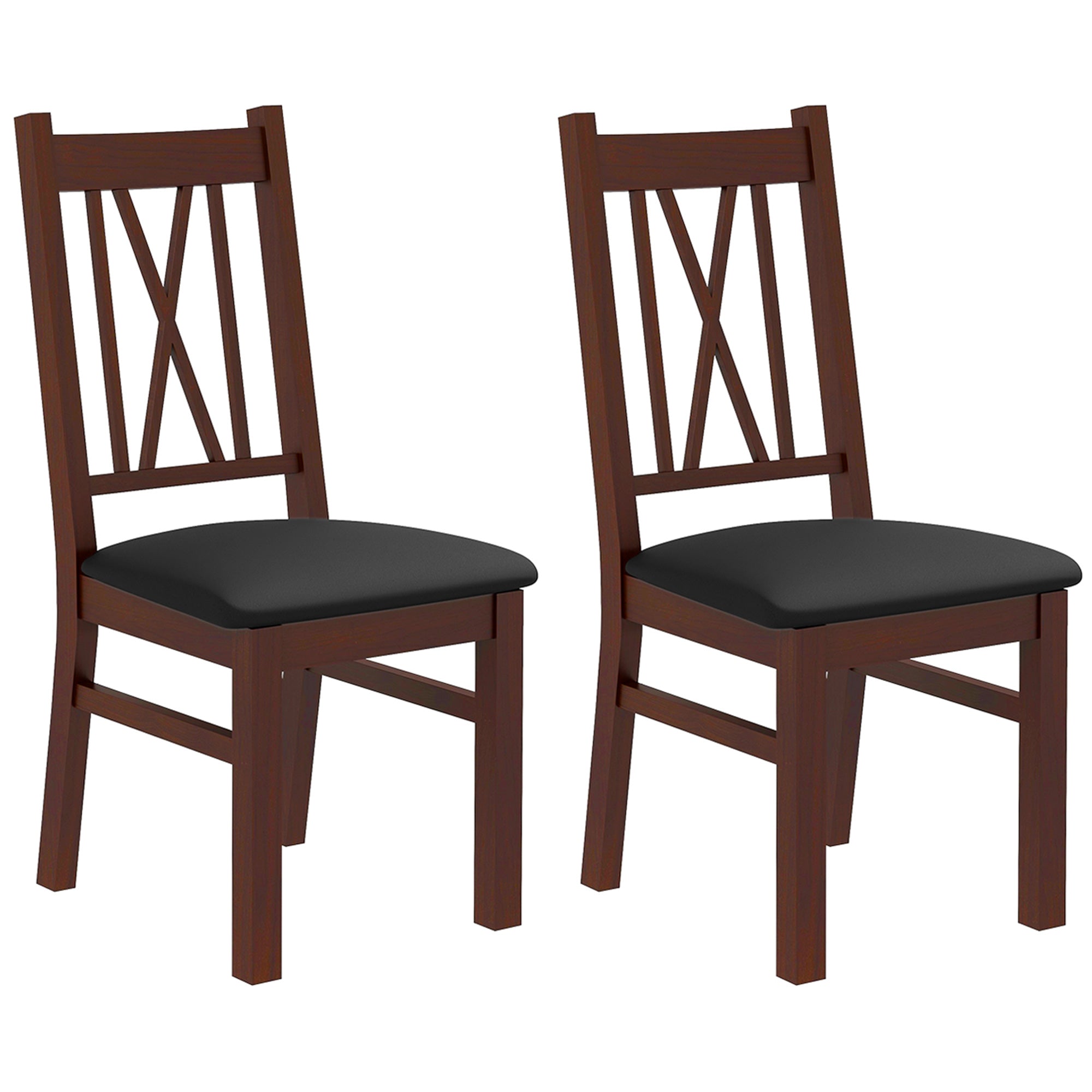 Parker Farmhouse Dining Table Chairs Set of 2, Pine Wood Kitchen Table Chairs with PU Leather Cushion for Living Room, Bedroom