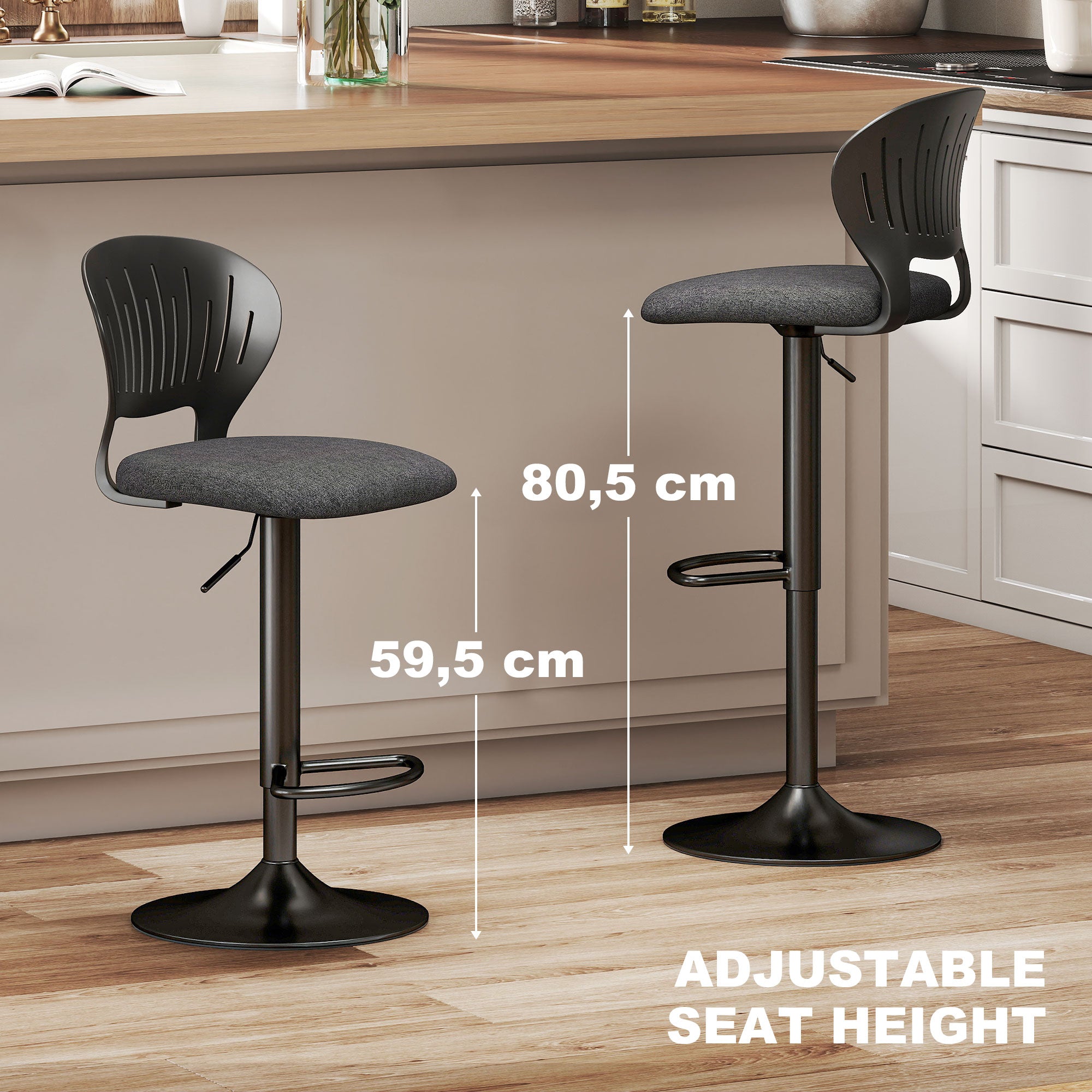 Carter Modern Adjustable and Swivel Seat Counter/Bar Height Stools-Set of 2-Black
