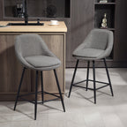 Reece 26" Counter Height Barstools Set of 2, Upholstered Swivel Bar Stools with Backrests and Armrests, Dark Grey