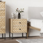 Gabi Modern Nightstand-Bedside Table with Drawers, Side End Table with Metal Legs for Bedroom, Zig Zag Design, Natural