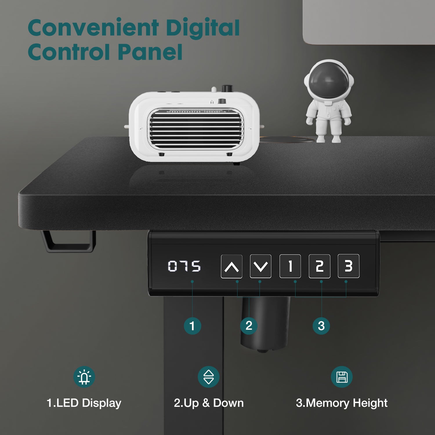 Electric Adjustable Height Standing Desk – Sit‑to‑Stand Splice Board Computer Table with Hooks & Cable Port for Home Office