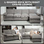 GABI Sectional RHF with Chaise Lounge, Chenille L-shaped Couch with Double-layer Seat Cushion for Living Room, Grey