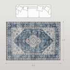 Brady 6x9 Vintage Machine Washable and Non-Slip Floor Area Rug-Blue