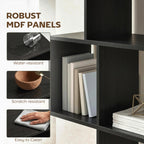 Ari 5-Tier S Shaped Geometric Bookshelf with 15 Compartments-Black