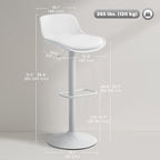 Zee Counter Height Bar Stools Set of 2, Streamlined Bar Chairs with Adjustable Height and Swivel PU Leather Seat, White