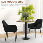 Robbie Dining Chairs Set of 2, Upholstered Linen Fabric Accent Chairs with Metal Legs, Black