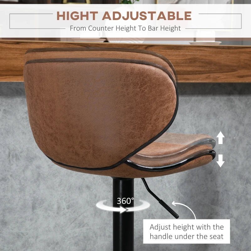 Anna Vintage Set of 2 Microfiber Cloth Adjustable Counter/Bar Height Stools with Swivel Seat, Brown