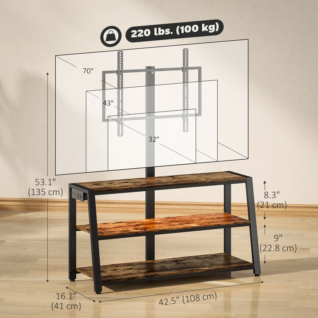 Bay TV Stand with Mount and Power Outlet, Swivel TV Stand Mount with LED Lights for 32-70 Inch TVs for Living Room, Bedroom