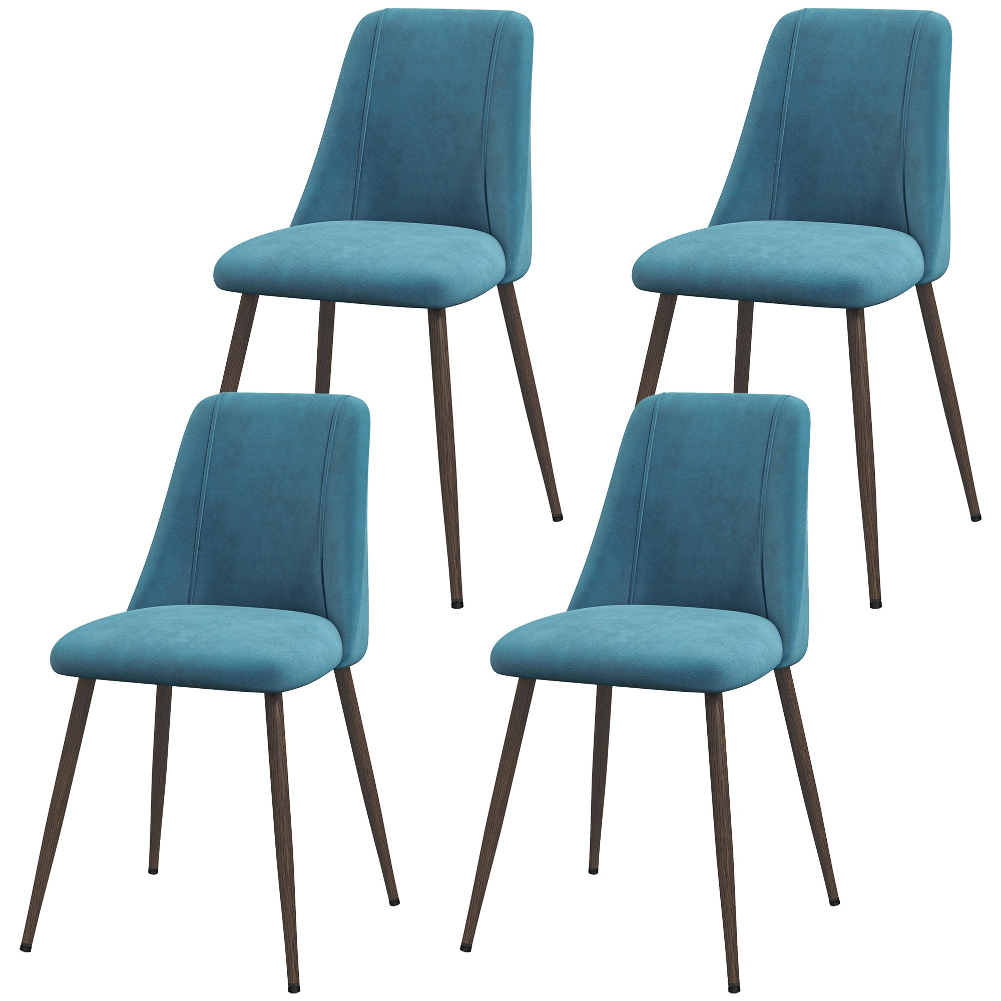 Rene Upholstered Dining Chairs Set of 4, Velvet Accent Chair with Back and Wood-grain Steel Leg for Kitchen, Blue
