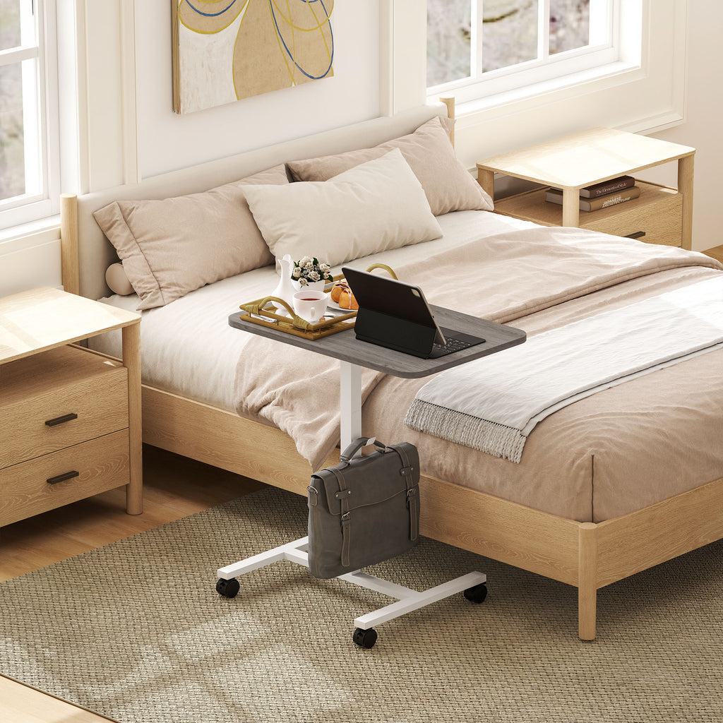 Eden Height Adjustable Standing Desk, Pneumatic Sit Stand Desk with Wheels and Headphone Hook for Home Office, Grey