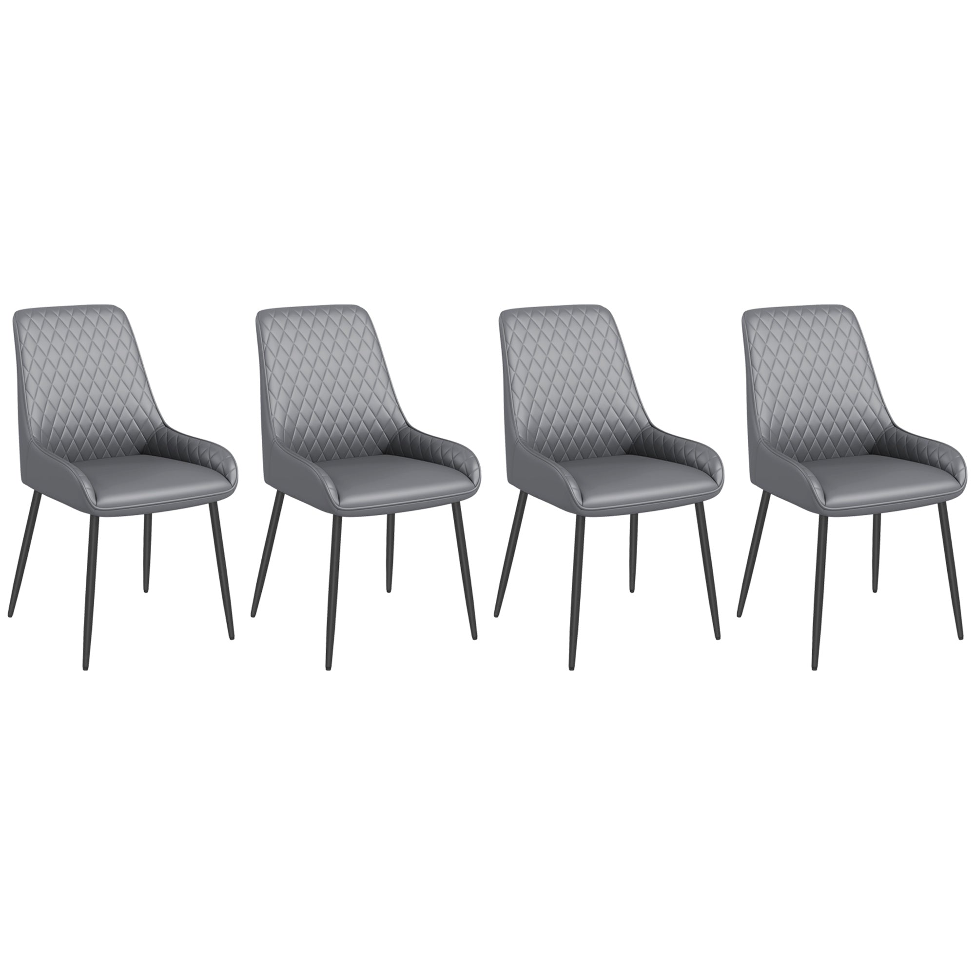 Blake PU Leather Kitchen Chairs, Modern Dining Chairs Set of 4 with Diamond Tufting and Steel Legs for Dining Room, Grey
