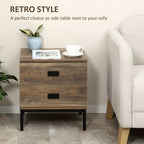 Wallace Nightstand with Storage, Retro Bedside Table, Side Table with 2 Drawers, Steel Frame for Bedroom, Coffee