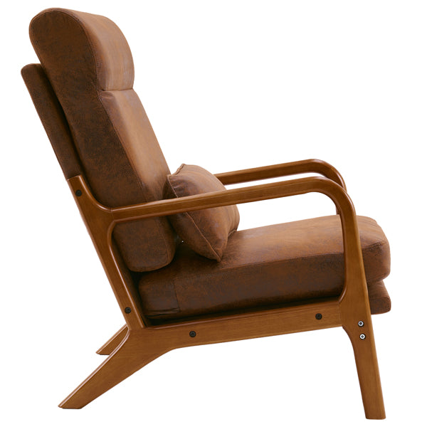 Dale Mid‑Century Modern Leisure Chair – High‑Back Solid Wood Armchair with Bronzing Cloth Upholstery (Orange)