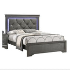 Dark Gray Faux Leather Tufted Queen Bed with LED — Modern Luxury for Your Bedroom
