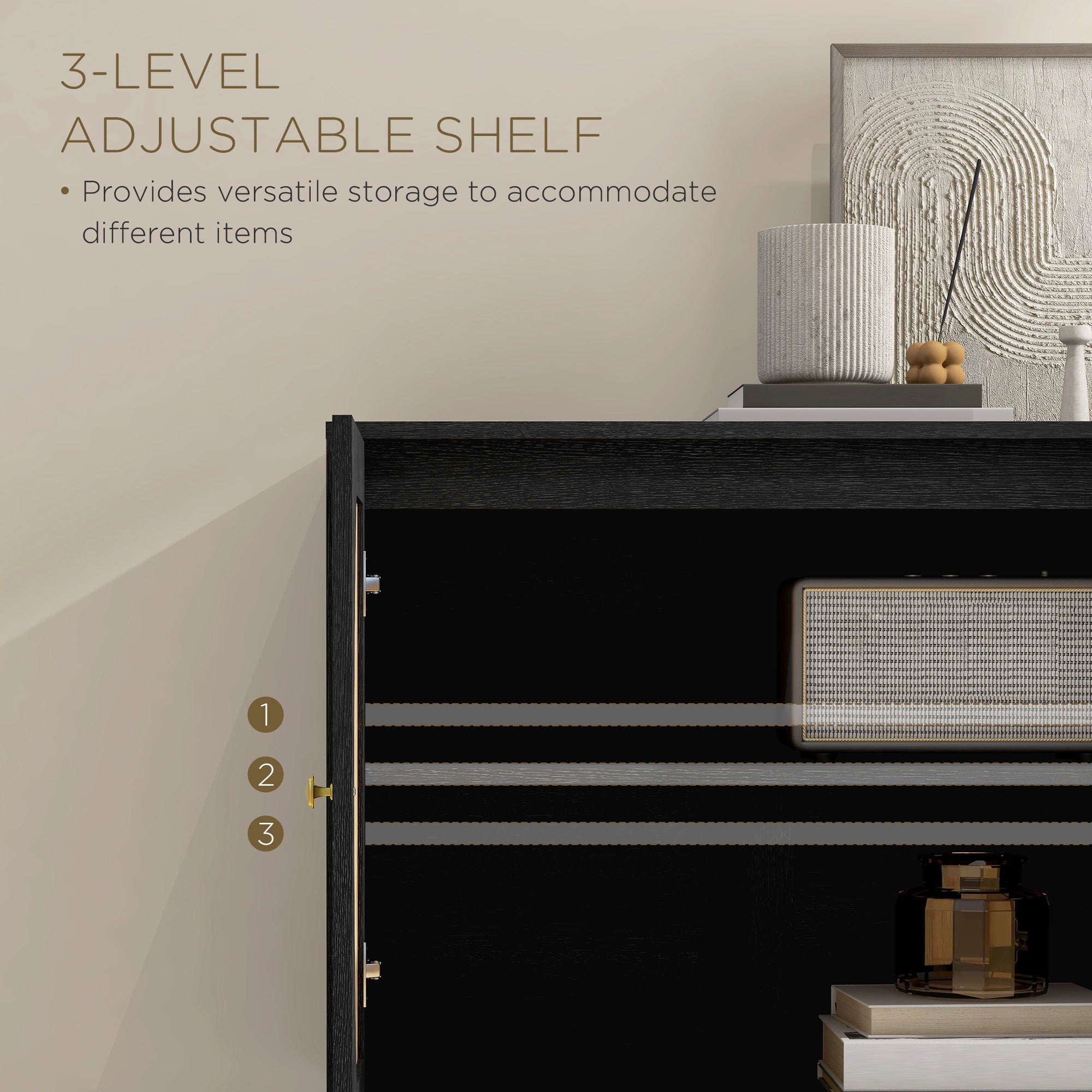 Sage 32" Boho Hallway Cabinet with Rattan Front and Adjustable Shelves-Black