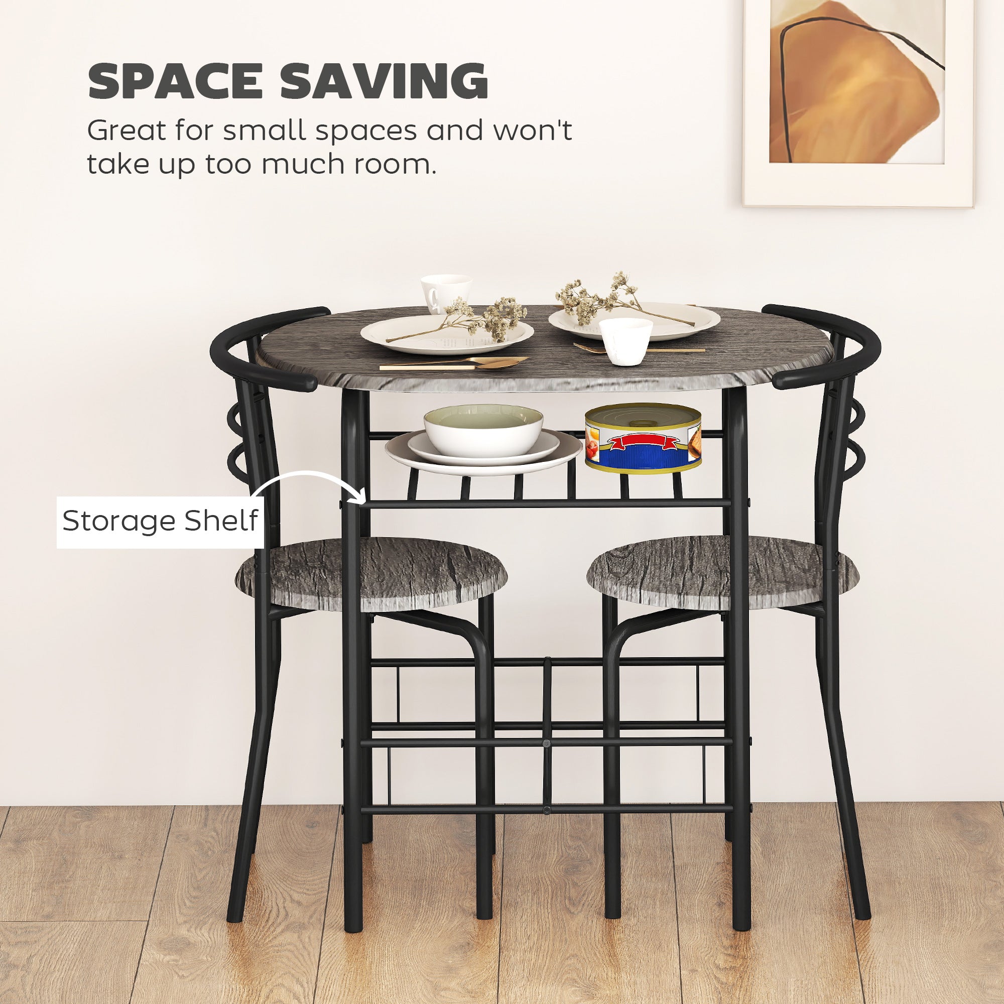 Mason Dining Table Set of 3, 31.5" Kitchen Table and Chairs Set for 2 with Shelf, for Small Space, Dining Room, Living Room