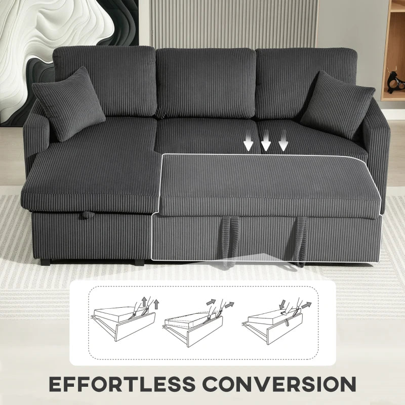 Leo 81" Sleeper Sectional with Storage Chaise-Dark Grey