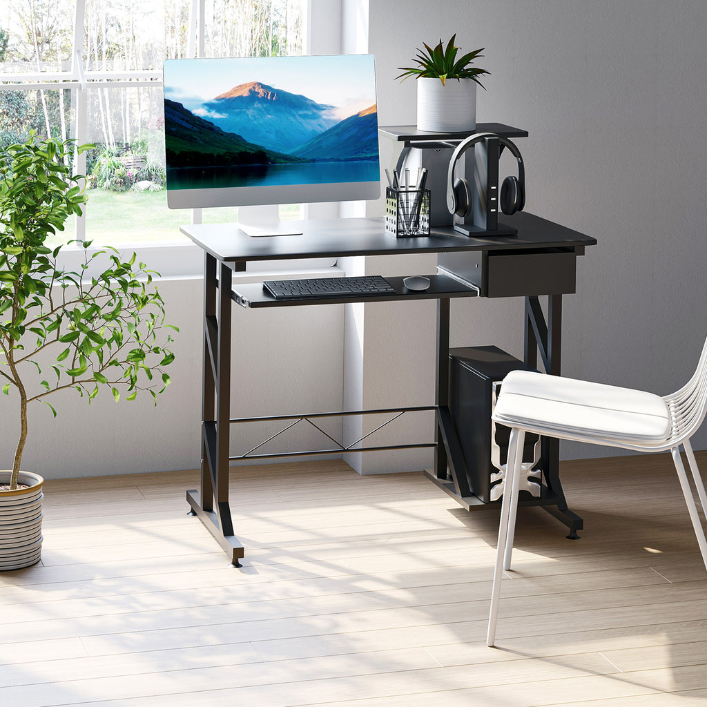 Indy Computer Desk with Keyboard Tray, Writing Desk with Drawer, Workstation for Home Office, Black (35.4"Lx19.7"Wx39.4"H)