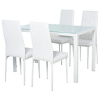 Zaya 5-Piece Rectangular Glass Kitchen Table and Chairs with Metal Frame and Faux Leather Upholstery for Dining Room, White