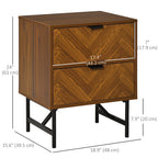 Erik Bedside Table, Nightstand for Bedroom, End Side Table Dresser Storage with 2 Drawers, Walnut Brown