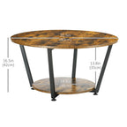 Matt 2-Tier Round Coffee Table with Storage Shelf, Industrial Center Table with Steel Frame for Living Room, Rustic Brown