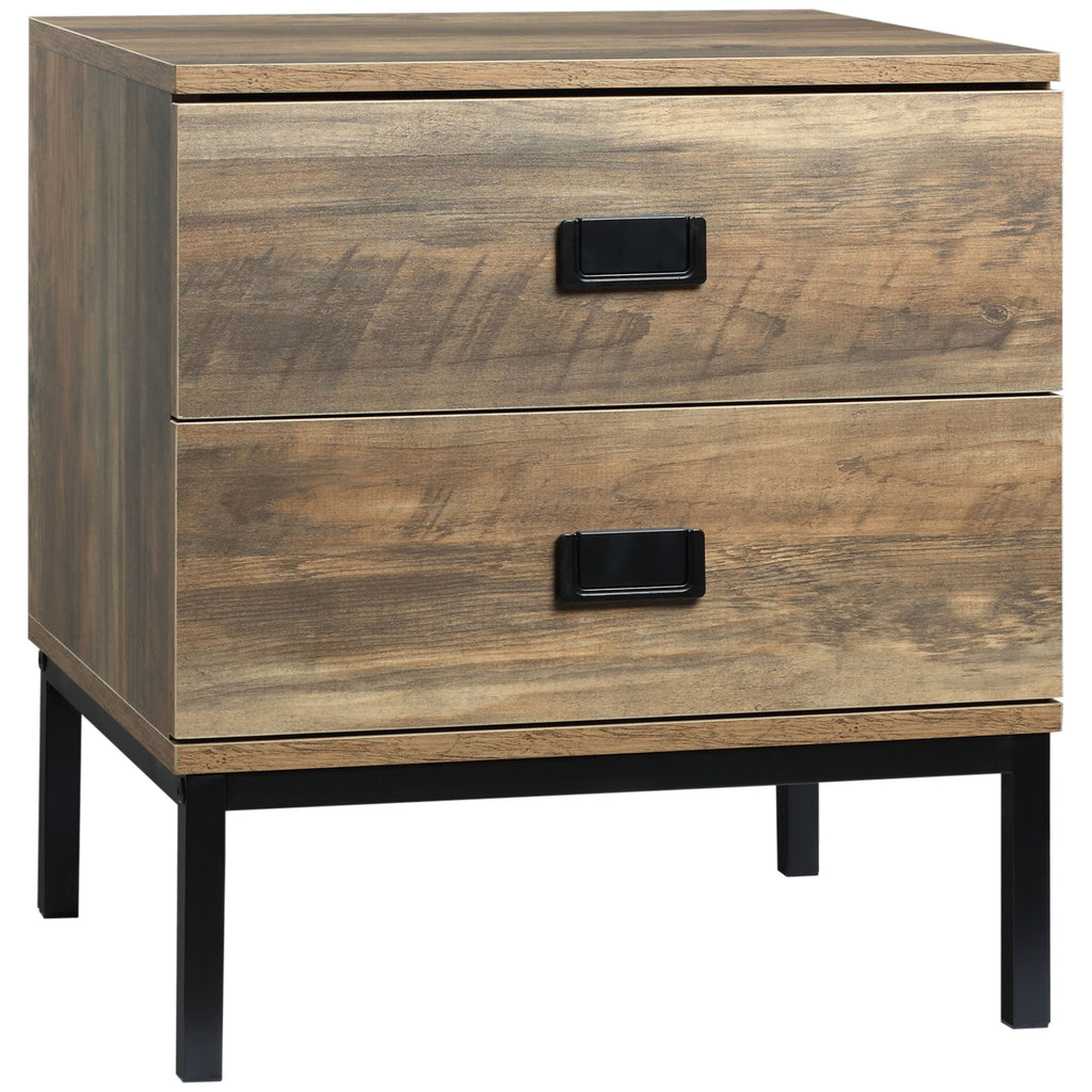 Wallace Nightstand with Storage, Retro Bedside Table, Side Table with 2 Drawers, Steel Frame for Bedroom, Coffee