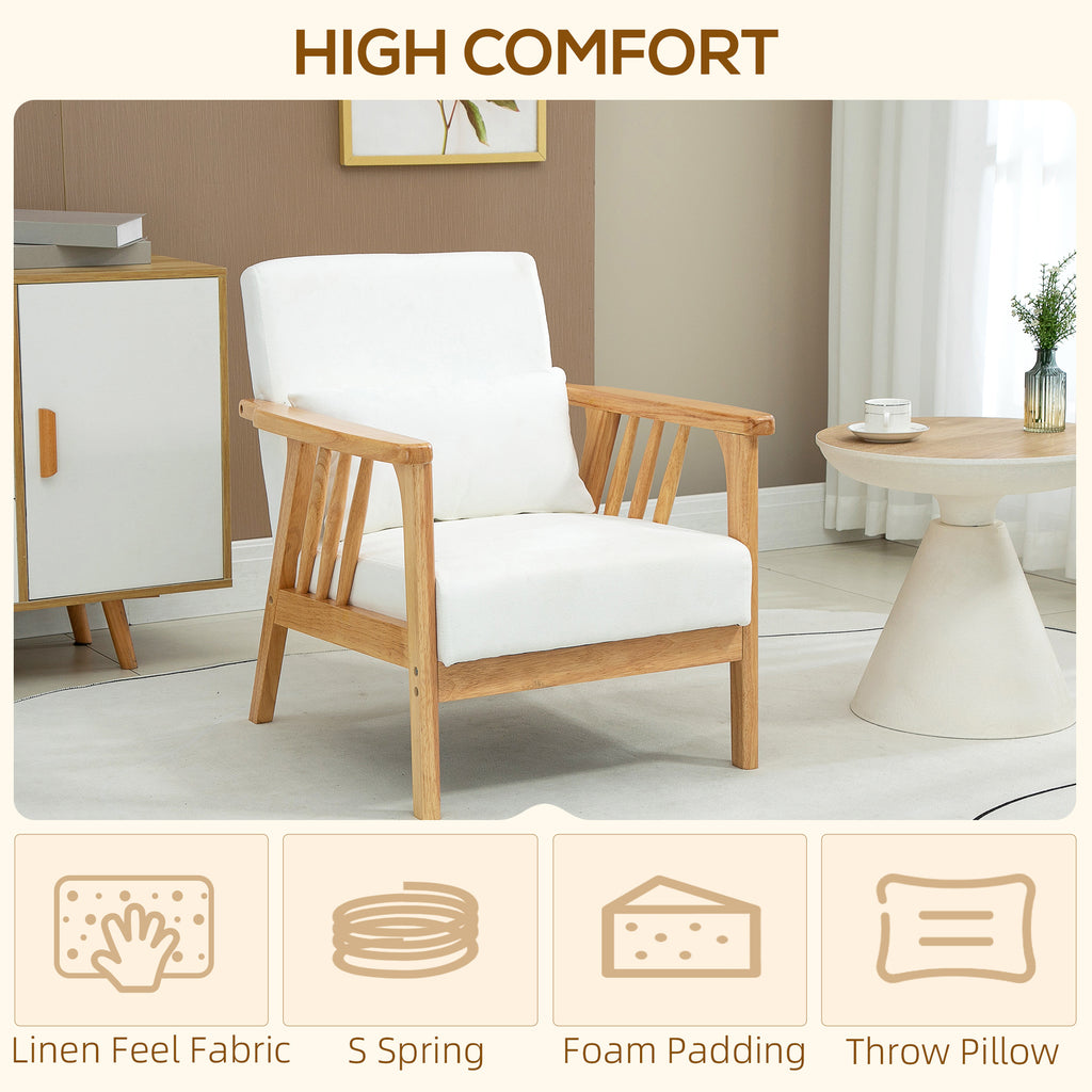 River Accent Upholstered Lounge Chair with Rubber Wood Frame-Cream White