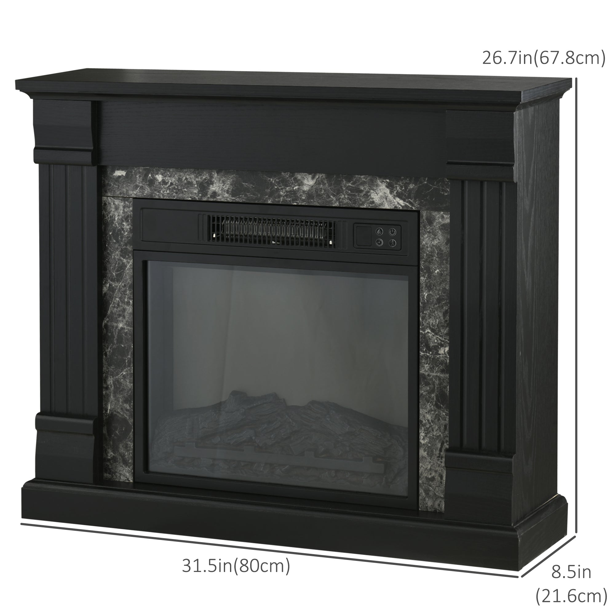 Easton electric fireplace mantel with black finish and elegant design, perfect for indoor warmth and decoration.