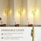 Carmen Dimmable Floor Lamp with 3 Hanging Wire Lampshades-Gold