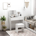 Mia Modern Vanity Set with Flip Top Mirror and Cushioned Stool, Dressing Table with Storage Drawer for Bedroom, White