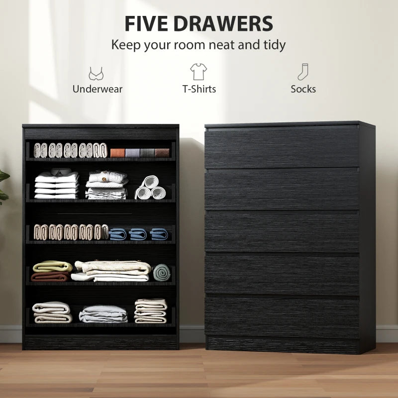 Ali Chest with 5 Drawers for Bedroom and Closets-Black