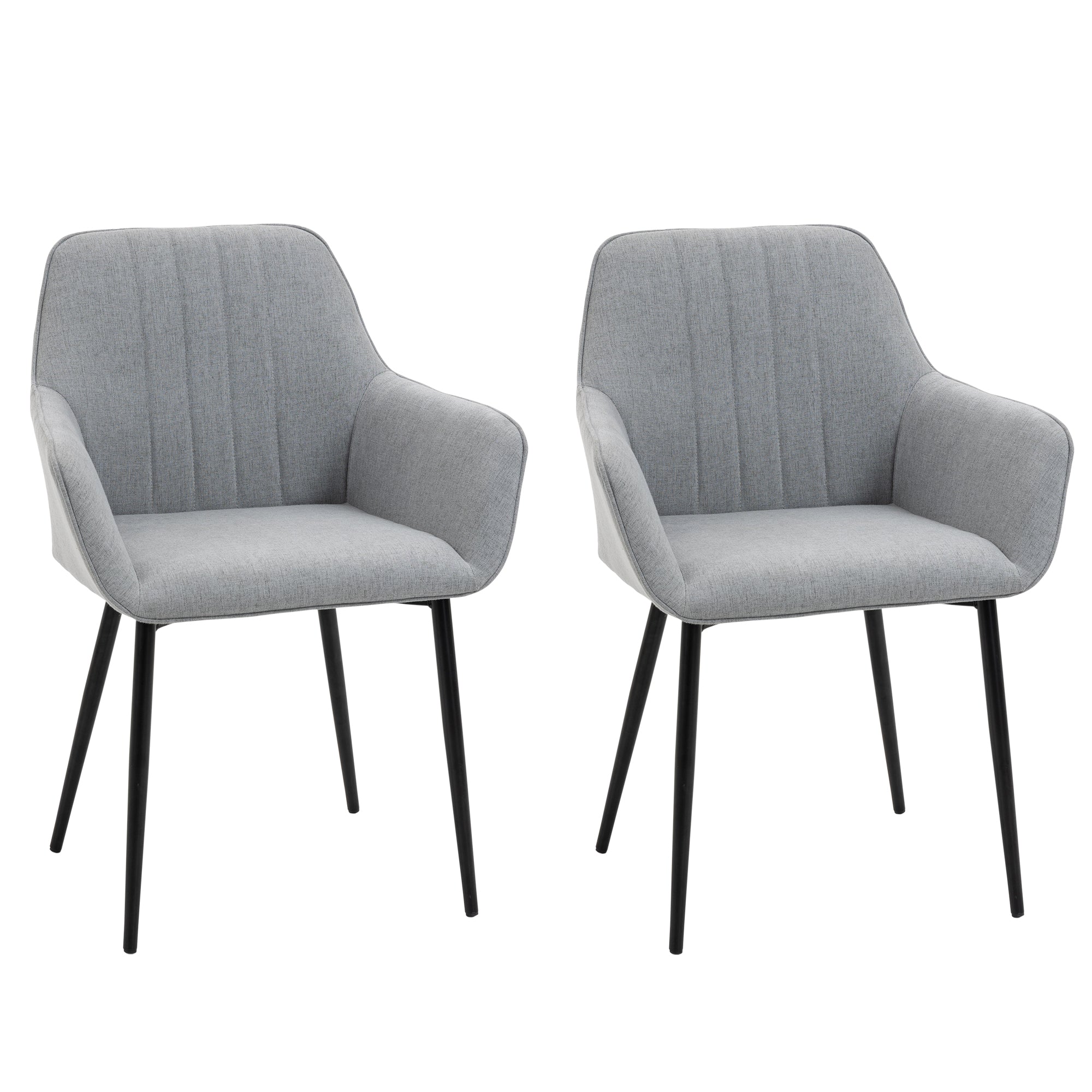 Robbie Dining Chairs Set of 2, Upholstered Linen Fabric Accent Chairs with Metal Legs, Light Grey