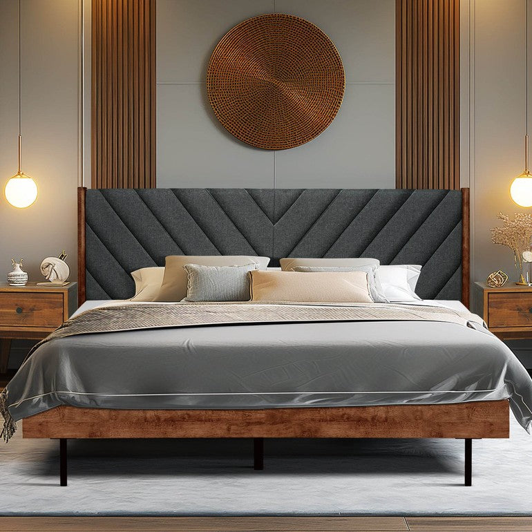 Platform bed frame Solid wood and Upholstered