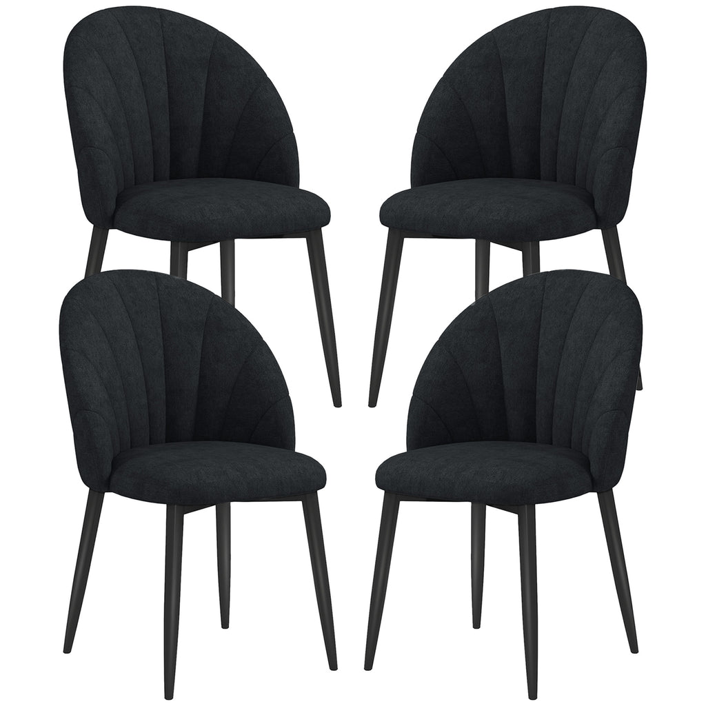Skylar Modern Dining Chairs Set of 4, Upholstered Dining Room Chairs with Metal Legs, Shell Backrest, Padded Seat, Black