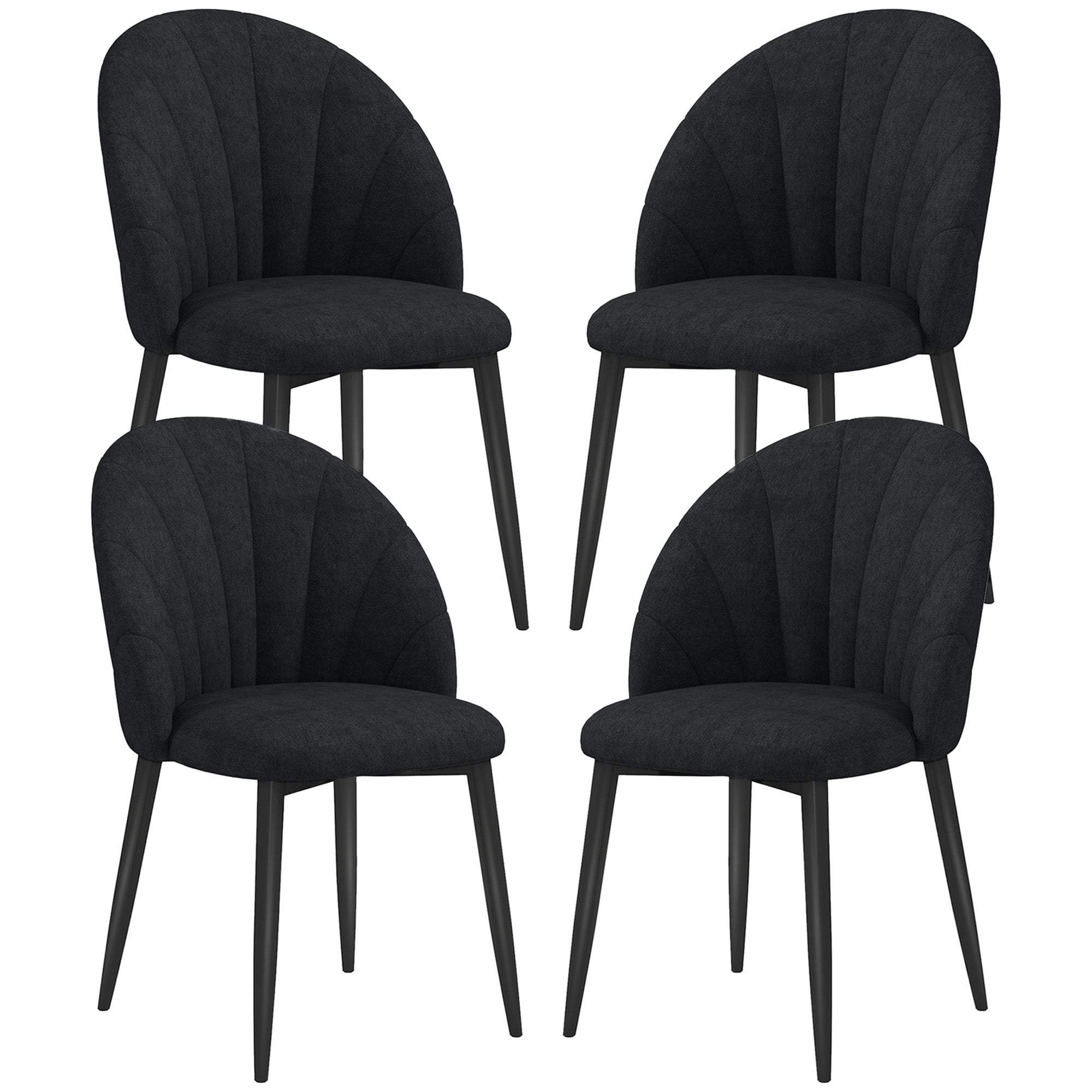 Skylar Modern Dining Chairs Set of 4, Upholstered Dining Room Chairs with Metal Legs, Shell Backrest, Padded Seat, Black