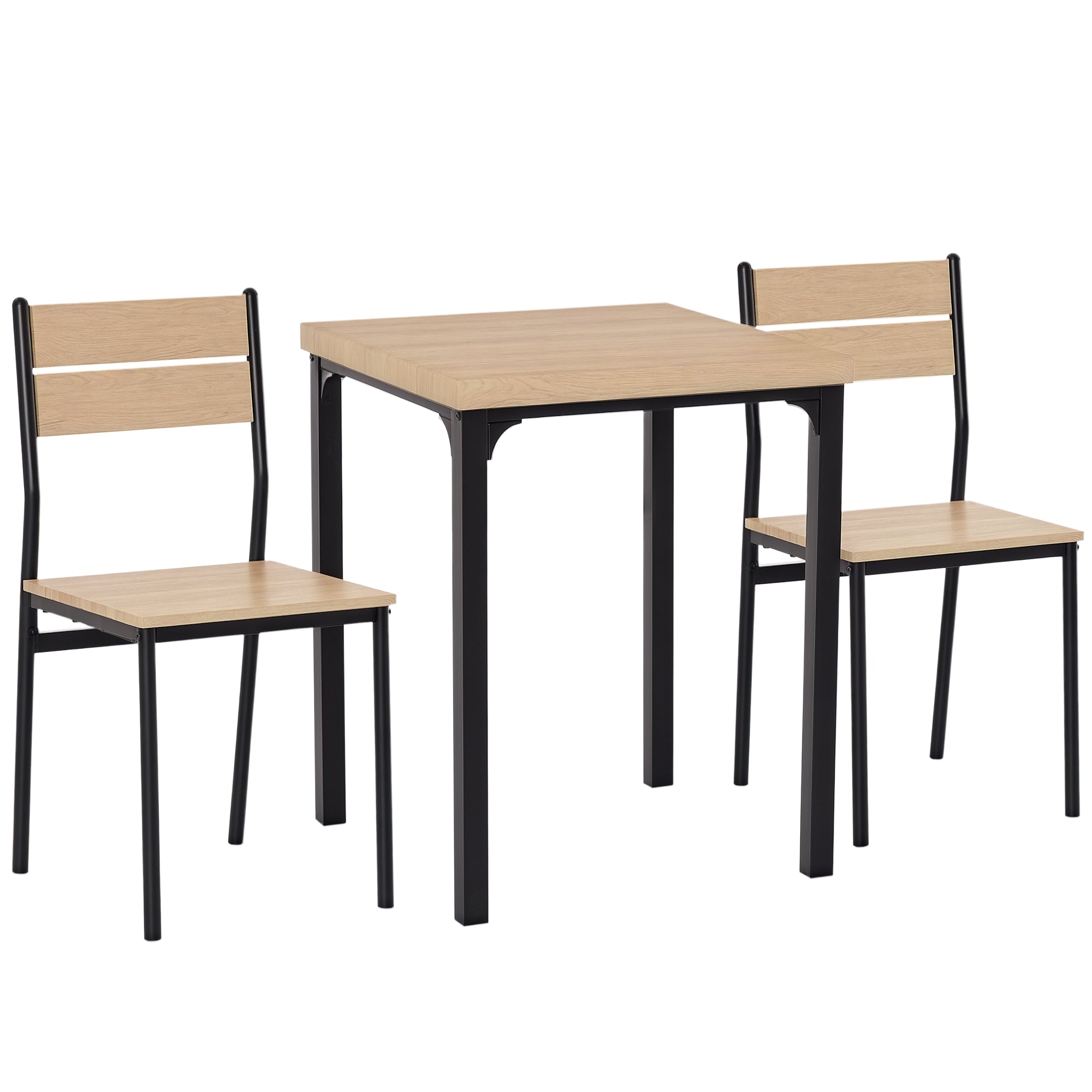 Kurt Dining Table Set for 2, 3 Piece Kitchen Table and Chairs with Metal Legs for Small Spaces, Natural Wood