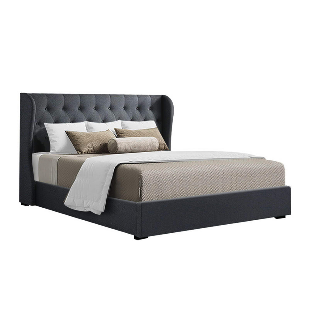 Russo Bed Frame Fabric with Lift Storage - Charcoal Queen