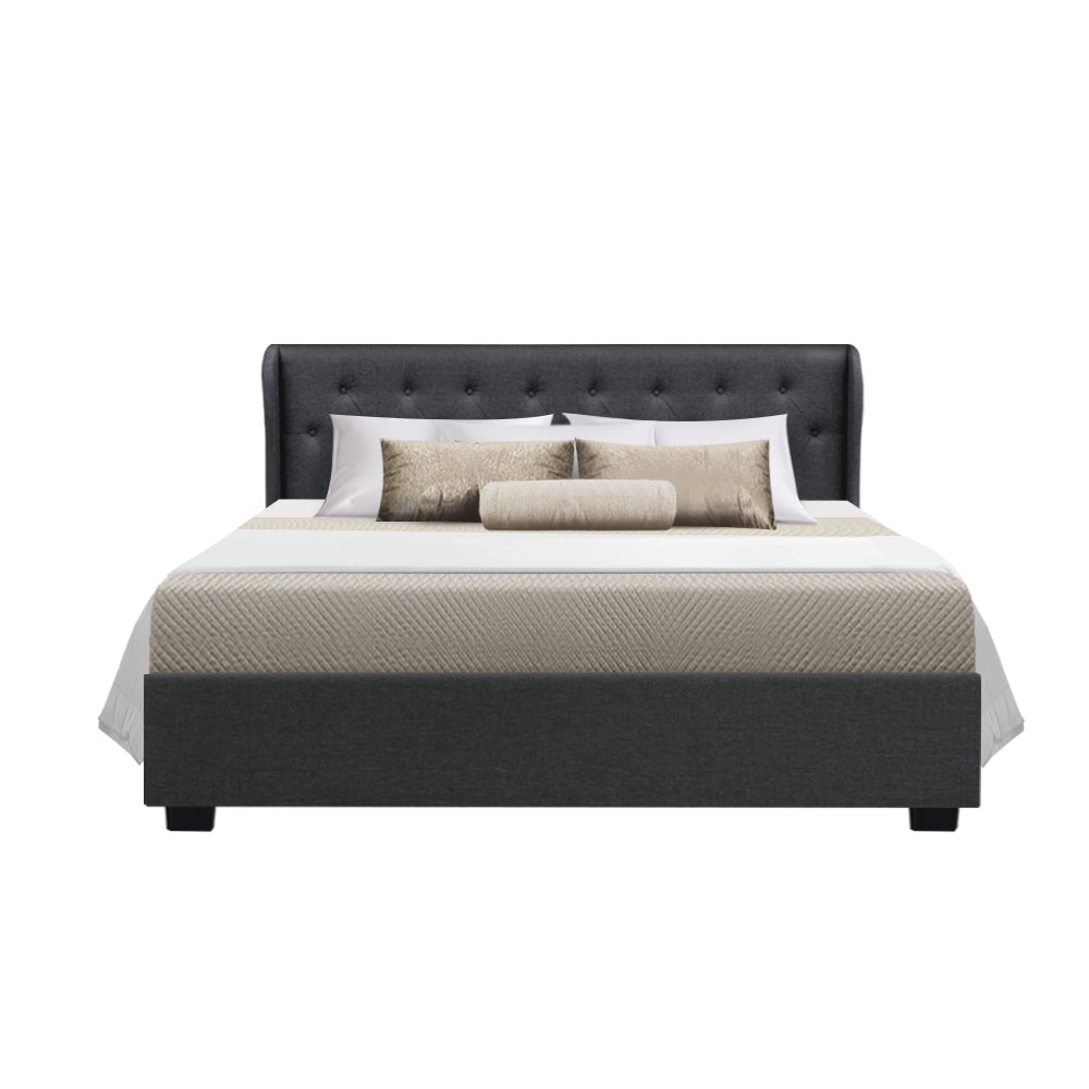Russo Bed Frame Fabric with Lift Storage - Charcoal Queen