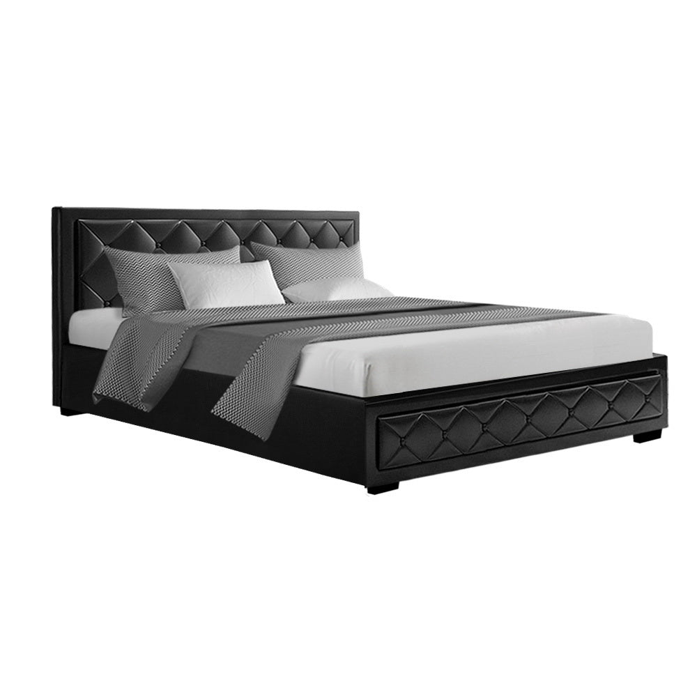 Artiss Tiyo Bed Frame PU Leather Lift Storage - Black Queen