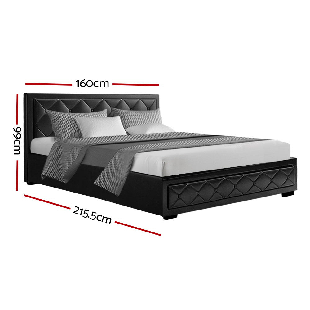 Artiss Tiyo Bed Frame PU Leather Lift Storage - Black Queen